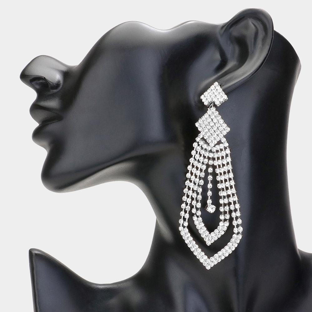 Silver Elegant Chandelier Rhinestone Dangle Earrings Crystal Statement Jewelry